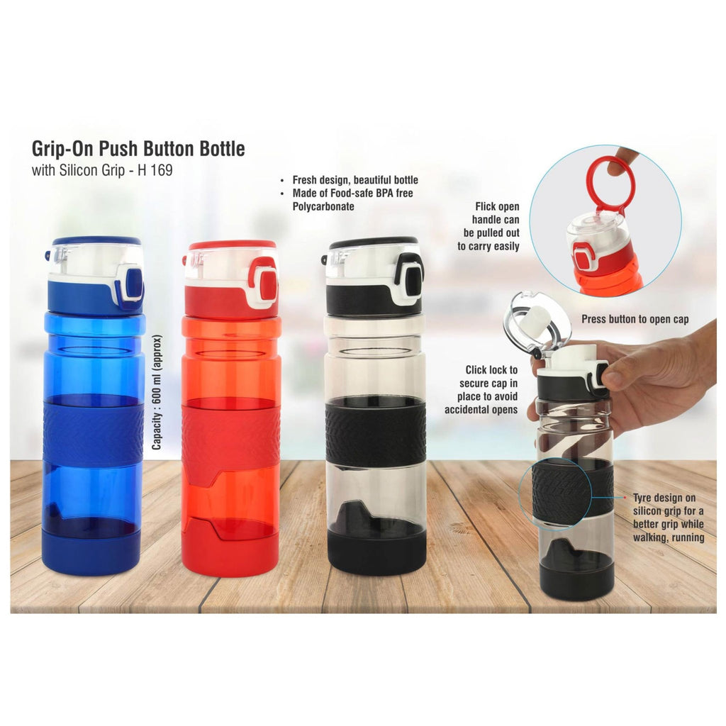 Grip-On: Push Button Bottle With Silicon Grip, Made From Tritan