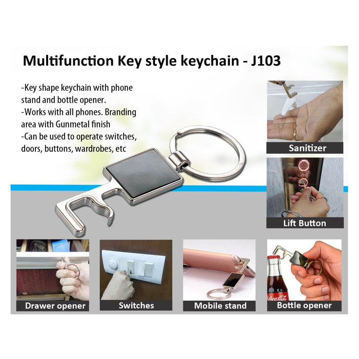 Key Style Keychain With Bottle Opener And Phone Holder - J103 - Mudramart Corporate Giftings