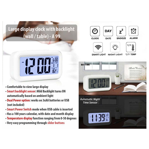 Large Display Clock with Backlight and Wall / Table Option - A 99 - Mudramart Corporate Giftings