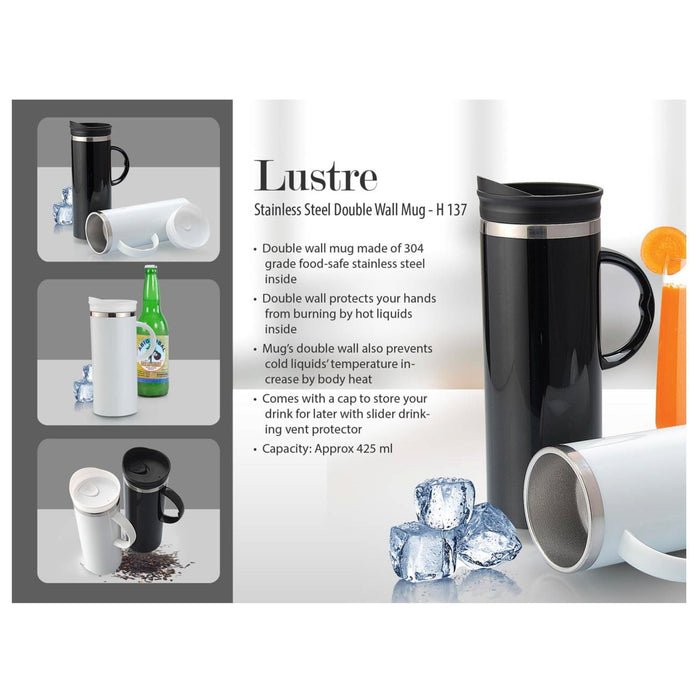 Lustre Stainless Steel Double Wall Mug - 425 ml - H137 - Mudramart Corporate Giftings