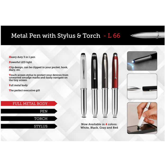 Metal Pen With Stylus & Torch - L66 - Mudramart Corporate Giftings