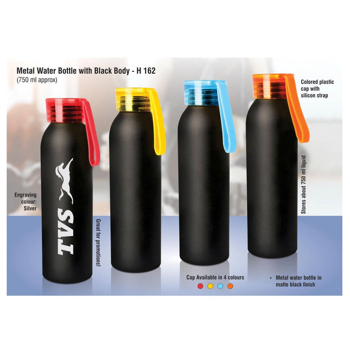 Metal Water Bottle With Black Body - 750 ml - H162 - Mudramart Corporate Giftings