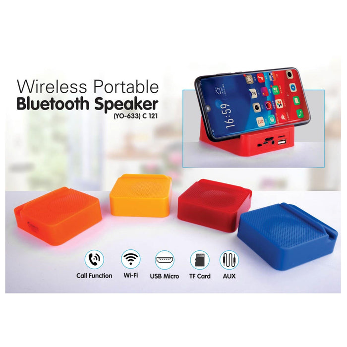 Mini Bluetooth Speaker With Mobile Stand | With USB / TF Card / Aux / FM (YO – 633) - C 121 - Mudramart Corporate Giftings