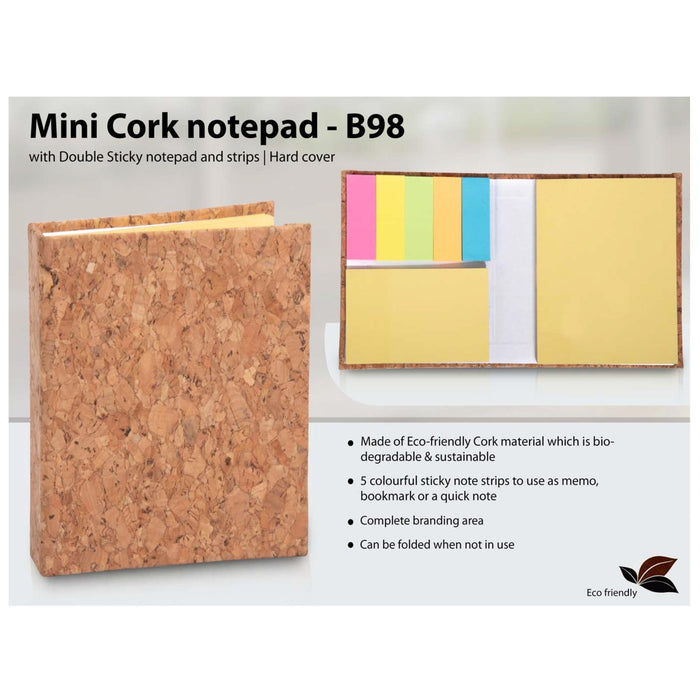 Mini Cork Notepad With Double Sticky Notepad And Strips | Hard Cover - B 98 - Mudramart Corporate Giftings