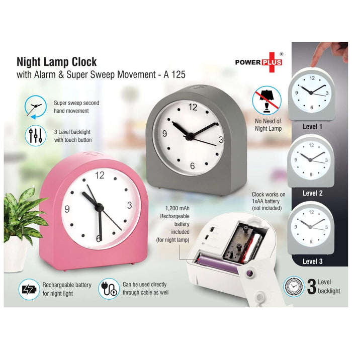 Night Lamp Clock with Alarm and Super Sweep Movement - A 125 - Mudramart Corporate Giftings