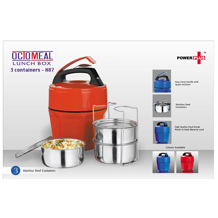 Octomeal Lunch Box – 3 Steel Containers - H87 - Mudramart Corporate Giftings
