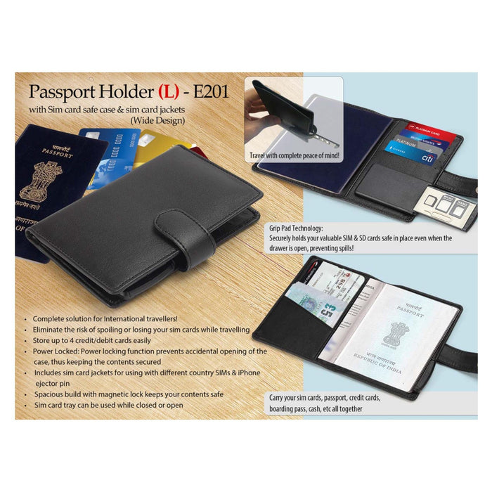Passport Holder(L) - E 201 with SIM card safe case & SIM card jackets(wide design) - Mudramart Corporate Giftings