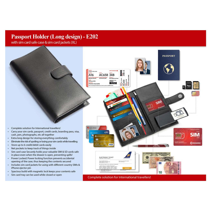 Passport Holder(Long dsign) - E 202 with SIM card safe case & SIM card jackets - Mudramart Corporate Giftings