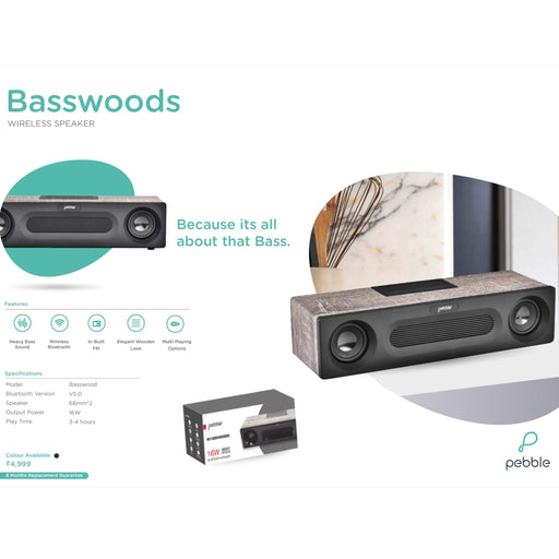 Pebble Basswoods Wireless Speaker - 16W - Mudramart Corporate Giftings
