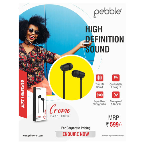 Pebble Crome Wired Earphone - Mudramart Corporate Giftings