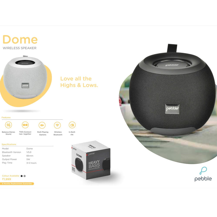 Pebble Dome Wireless Speaker - 5W - Mudramart Corporate Giftings