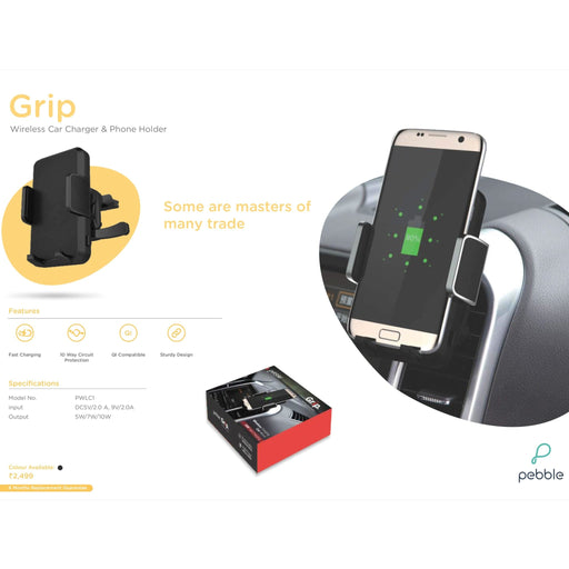 Pebble Grip Wireless Car Charger & Phone Holder - Mudramart Corporate Giftings