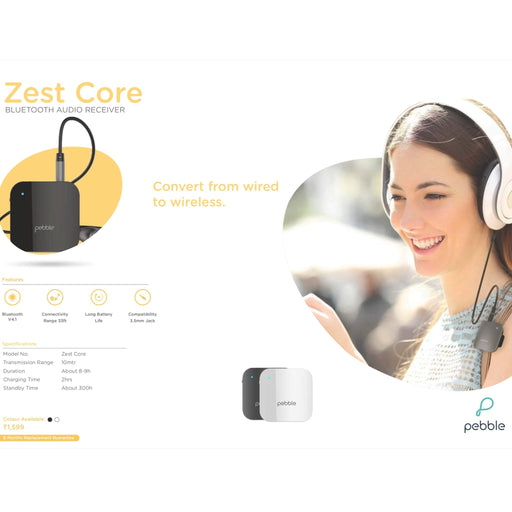 Pebble Zest Core Bluetooth Audio Receiver - Mudramart Corporate Giftings
