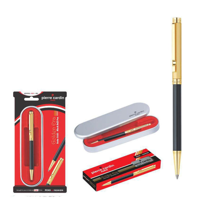 Pierre Cardin Golden Era Satin Gold - Black Ball Pen - Mudramart Corporate Giftings