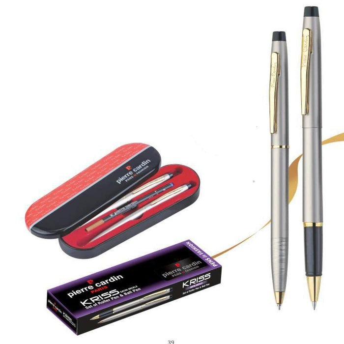 Pierre Cardin Kriss Satin Nickle Set of Roller Pen & Ball Pen - Mudramart Corporate Giftings