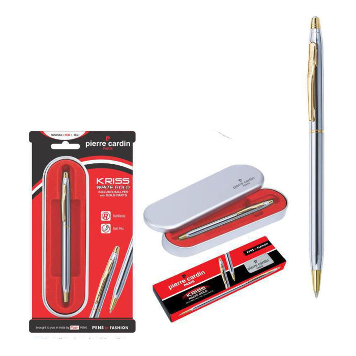 Pierre Cardin Kriss White Gold Exclusive Ball Pen With Gold Parts - Mudramart Corporate Giftings