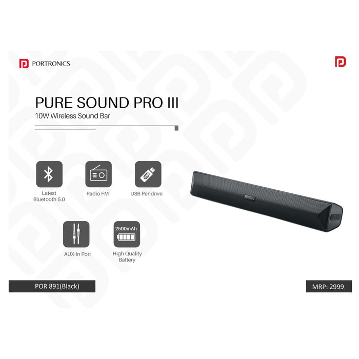 Portronics Pure Sound PRO-3 Speaker 10 W Bluetooth Soundbar - POR 891 - Mudramart Corporate Giftings