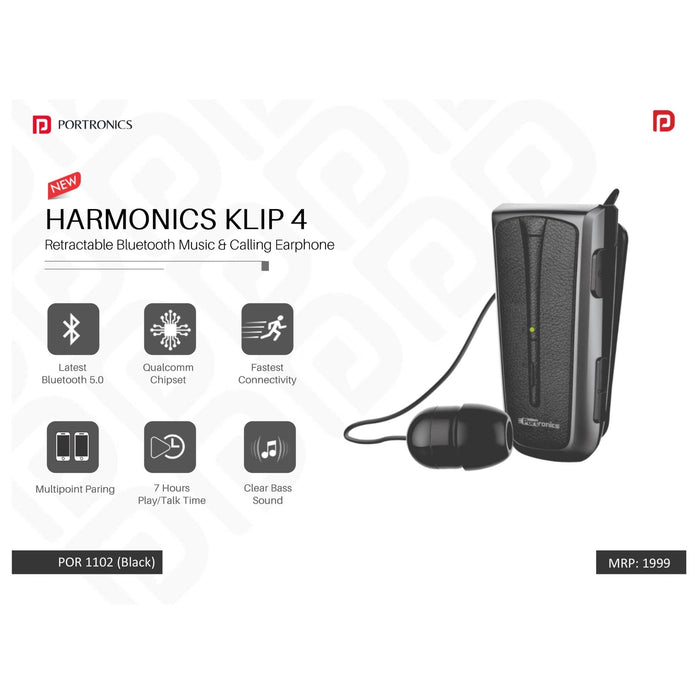 Portronics Retractable Bluetooth Music & Calling Earphone - POR 1102 - Mudramart Corporate Giftings