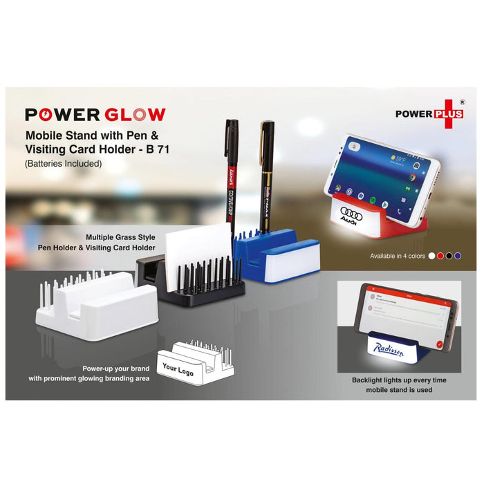 Power Glow: Mobile Stand with Pen and Visiting Card Holder - B 71 - Mudramart Corporate Giftings