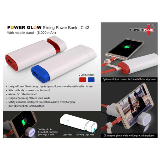 Power Glow Sliding Power Bank With Mobile Stand (6,000 MAh) - C 42 - Mudramart Corporate Giftings