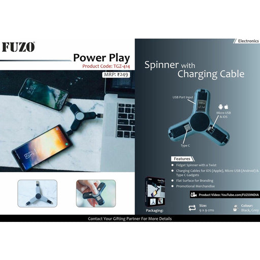 Power Play Spinner with Charging Cable - TGZ-414 - Mudramart Corporate Giftings