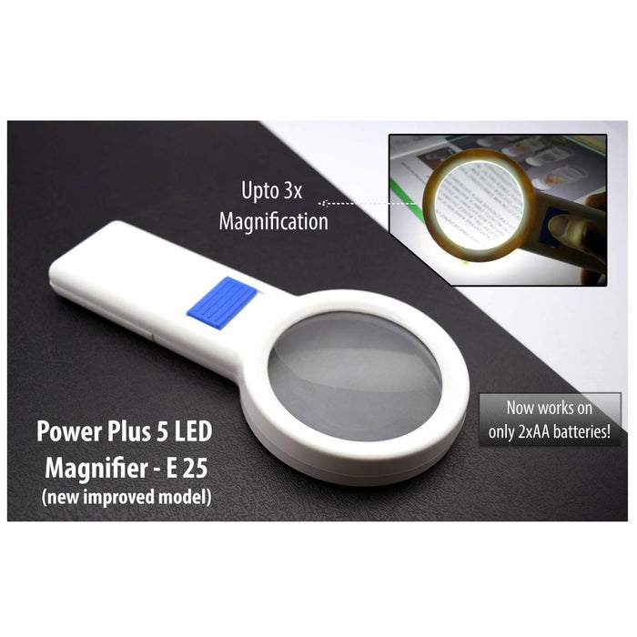 Power Plus 5 LED Magnifier (New Model) (Works On 2xAA Batteries Only) - E 25 - Mudramart Corporate Giftings