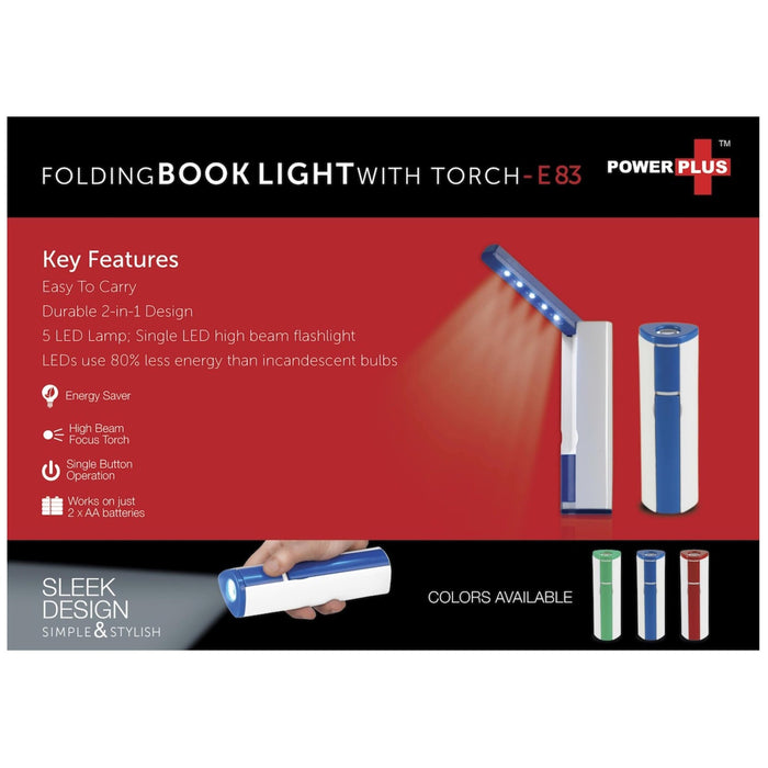 Power Plus Folding Book Light With Torch (Works On 2xAA Batteries; Not Included) - E 83 - Mudramart Corporate Giftings