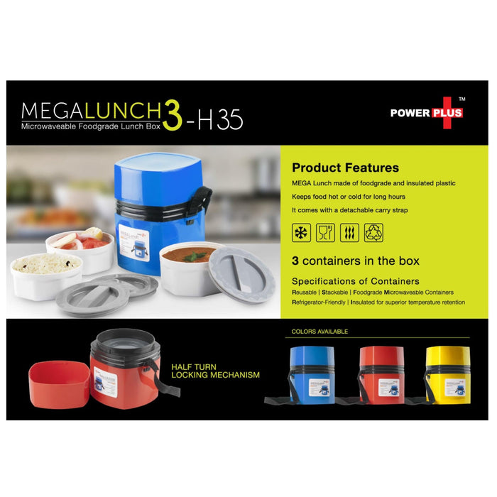 Power Plus Mega Lunch Box Microwaveable 3 Box - H35 - Mudramart Corporate Giftings