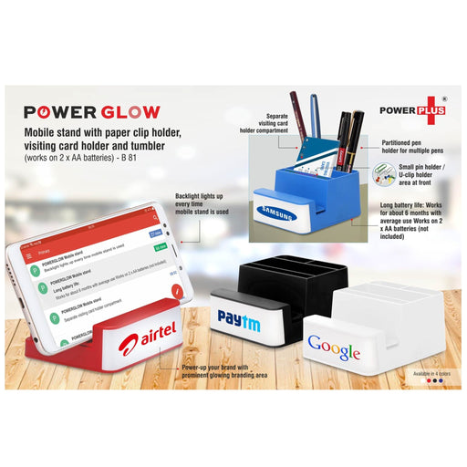 Powerglow Mobile Stand With Paper Clip Holder, Visiting Card Holder And Tumbler - B 81 - Mudramart Corporate Giftings