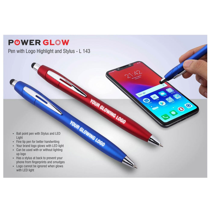 PowerGlow Pen With Logo Highlight And Stylus - L143 - Mudramart Corporate Giftings