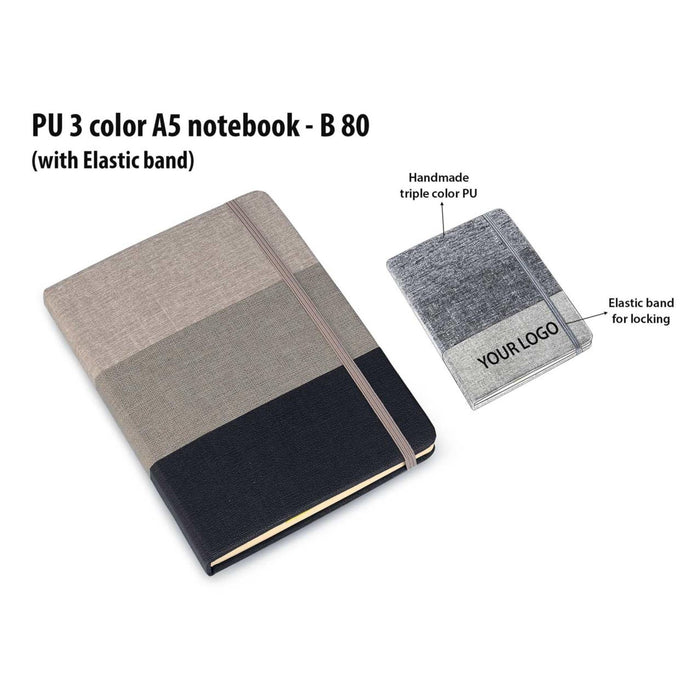 PU 3 Color A5 Notebook With Elastic Fastener - B 80 - Mudramart Corporate Giftings