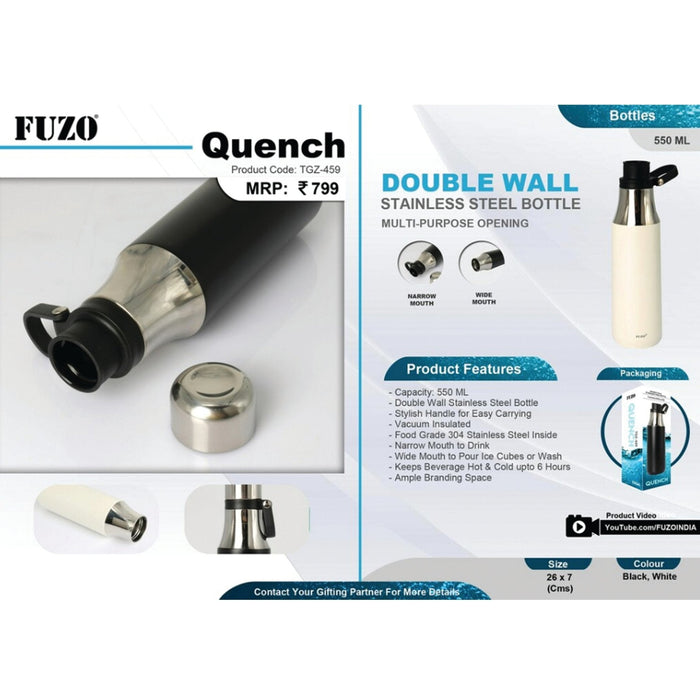 Quench Double Wall Stainless Steel Bottle - 550 ml - TGZ-459 - Mudramart Corporate Giftings