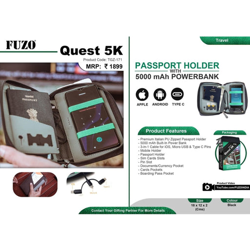 Quest 5K Passport Holder with 5000 mAh Powerbank - TGZ-171 - Mudramart Corporate Giftings