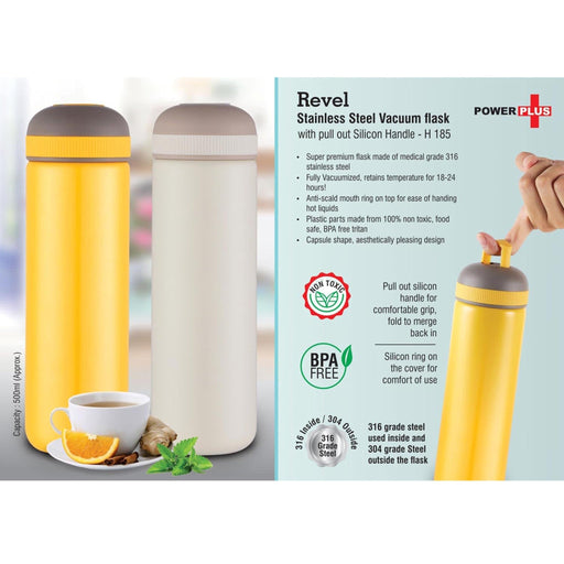 Revel Stainless Steel Vacuum Flask With Pull Out Silicon Handle - 500 ml - H185 - Mudramart Corporate Giftings