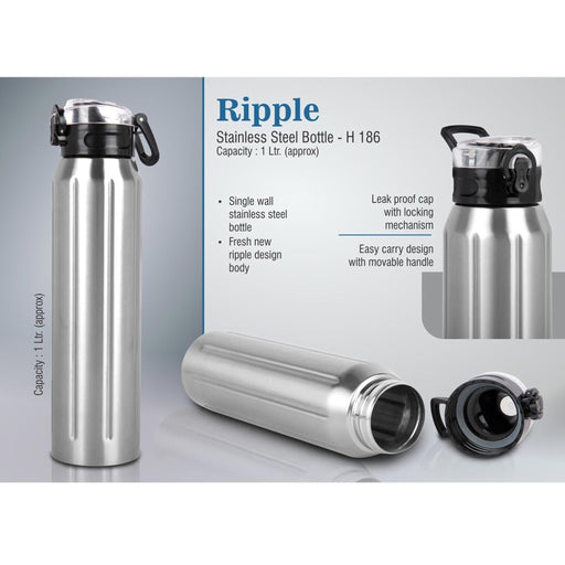 Ripple: Stainless Steel Bottle - 1 Ltr - H186 - Mudramart Corporate Giftings