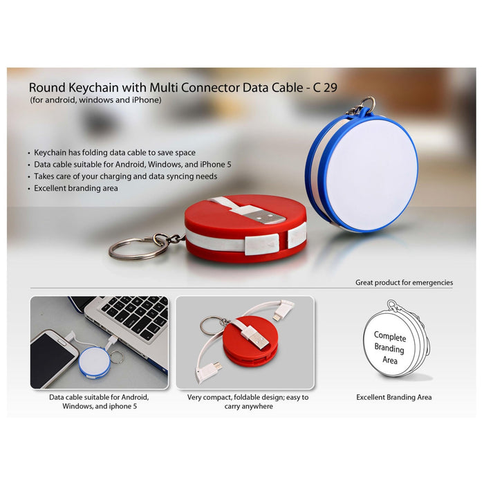 Round Data Cable With Keyring (For Android / Windows / iPhone) - C 29 - Mudramart Corporate Giftings