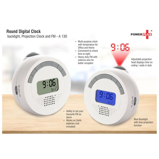 Round Digital Clock with Backlight, Projection Clock and FM - A 130 - Mudramart Corporate Giftings