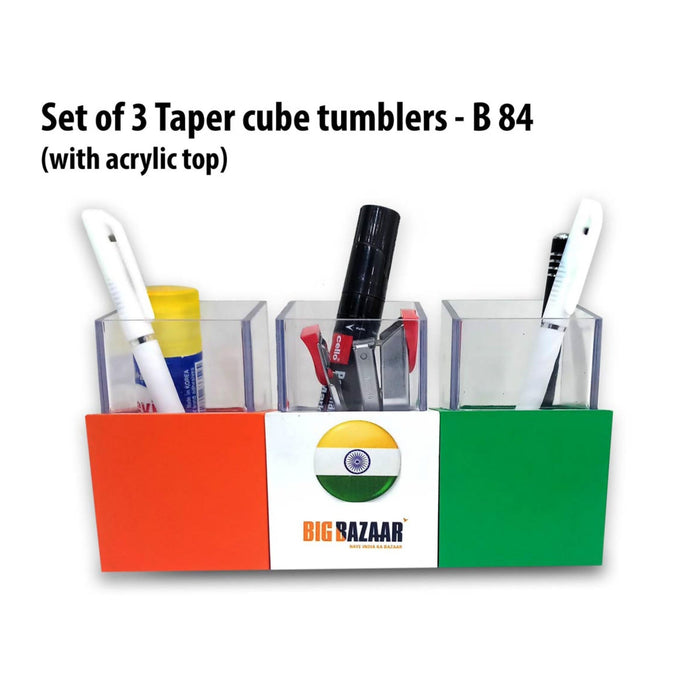 Set Of 3 Taper Cube Tumblers With Acrylic Top - B 84 - Mudramart Corporate Giftings