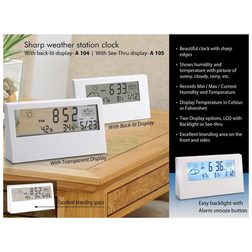 Sharp Weather Station Clock with Backlight - A 104 - Mudramart Corporate Giftings