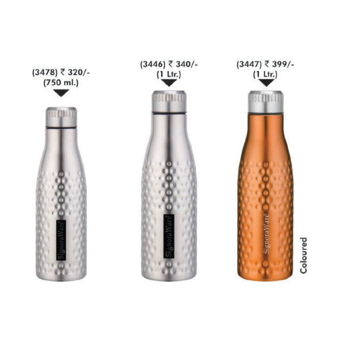 Signora Ware Aace Hammered Steel Water Bottle - 3478/3446/3447 - Mudramart Corporate Giftings