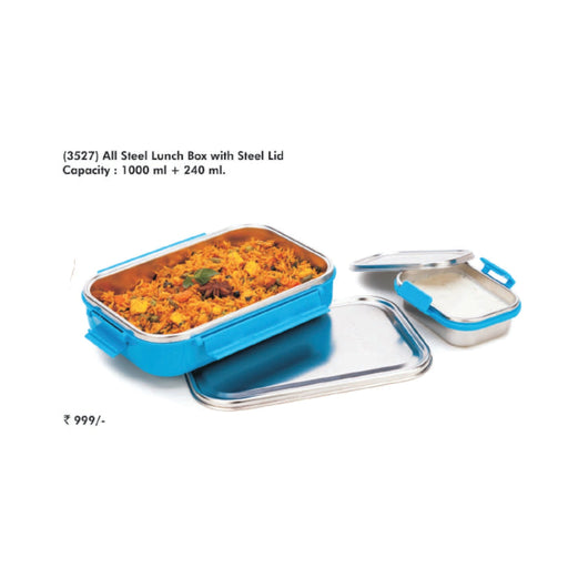 Signora Ware All Steel Lunch Box with Steel Lid - 3527 - Mudramart Corporate Giftings