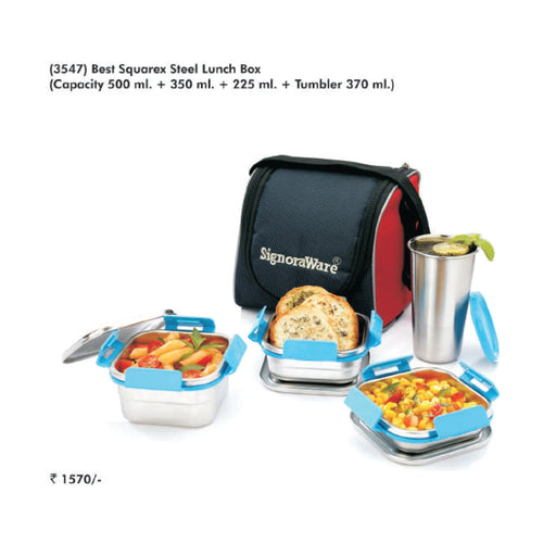 Signora Ware Best Squarex Steel Small Lunch Box - 3549 - Mudramart Corporate Giftings