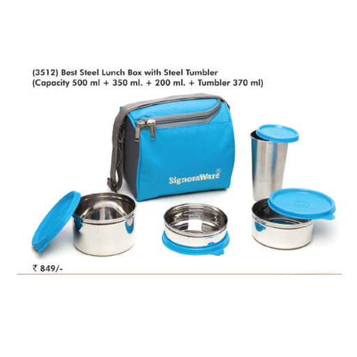 Signora Ware Best Steel Lunch Box with Steel Tumbler - 3512 - Mudramart Corporate Giftings