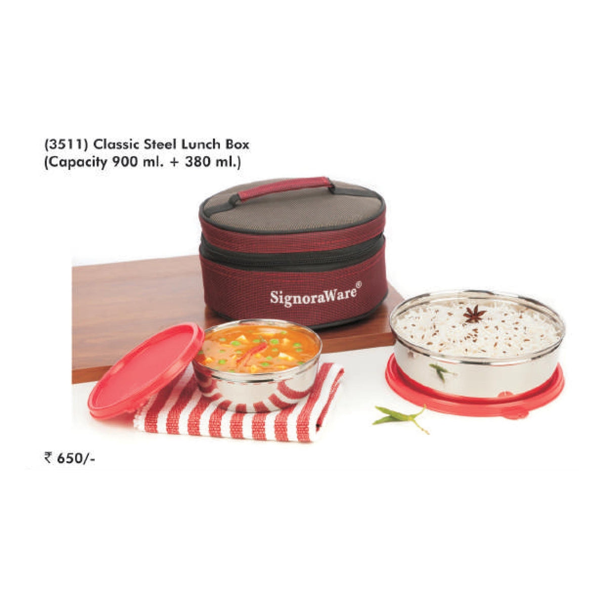 Signora Ware Classic Steel Lunch Box - 3511 — Mudramart Corporate Giftings