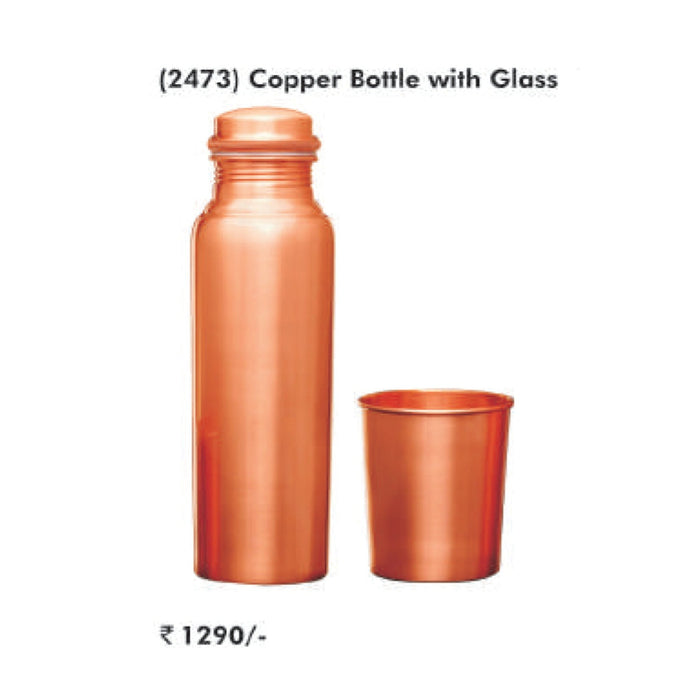 Signora Ware Copper Bottle with Glass - Mudramart Corporate Giftings
