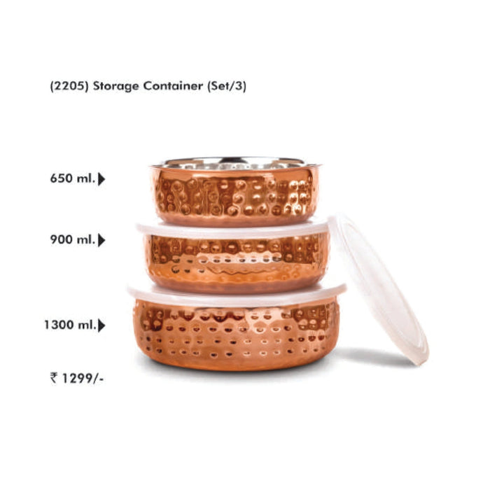 Signora Ware Copper Storage Container Set of 3 - 2205 - Mudramart Corporate Giftings