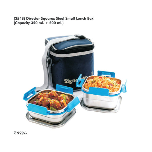 Signora Ware Director Squarex Steel Small Lunch Box - 3548 - Mudramart Corporate Giftings