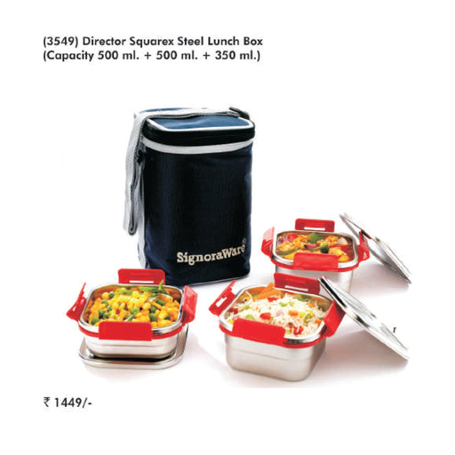 Signora Ware Director Squarex Steel Small Lunch Box - 3549 - Mudramart Corporate Giftings