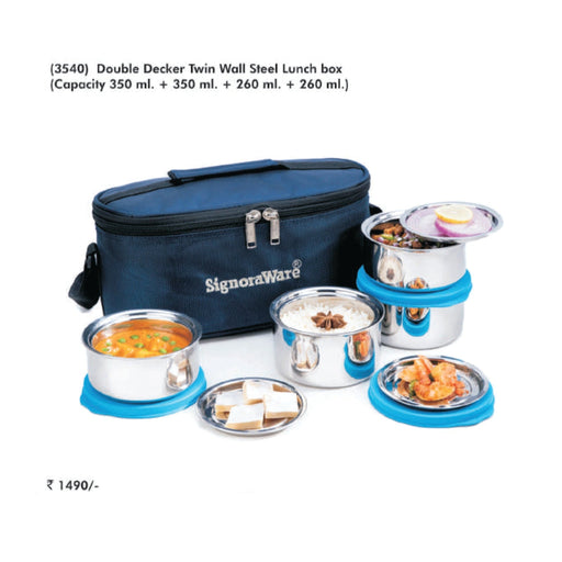 Signora Ware Double Decker Twin Wall Steel Lunch Box - 3540 - Mudramart Corporate Giftings