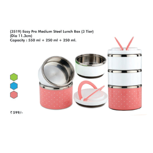 Signora Ware Ease pro Medium Steel Lunch Box 3 Tier - 3519 - Mudramart Corporate Giftings
